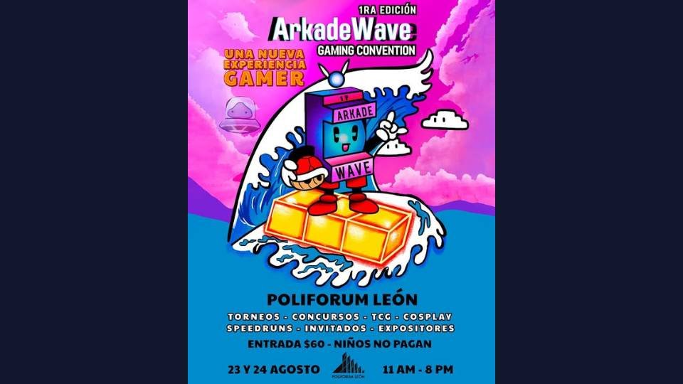 Cartel de Arkade Wave Gaming Convention en Poliforum León