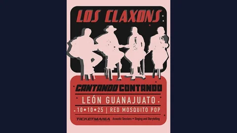 Cartel oficial del concierto de Los Claxons en Red Mosquito Pop, León.