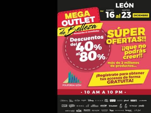 Cartel del Mega Outlet de Belleza en Poliforum León de León GTO