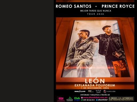 Concierto de Romeo Santos y Prince Royce Mejor Tarde Que Nunca Tour en Explanada Poliforum León GTO